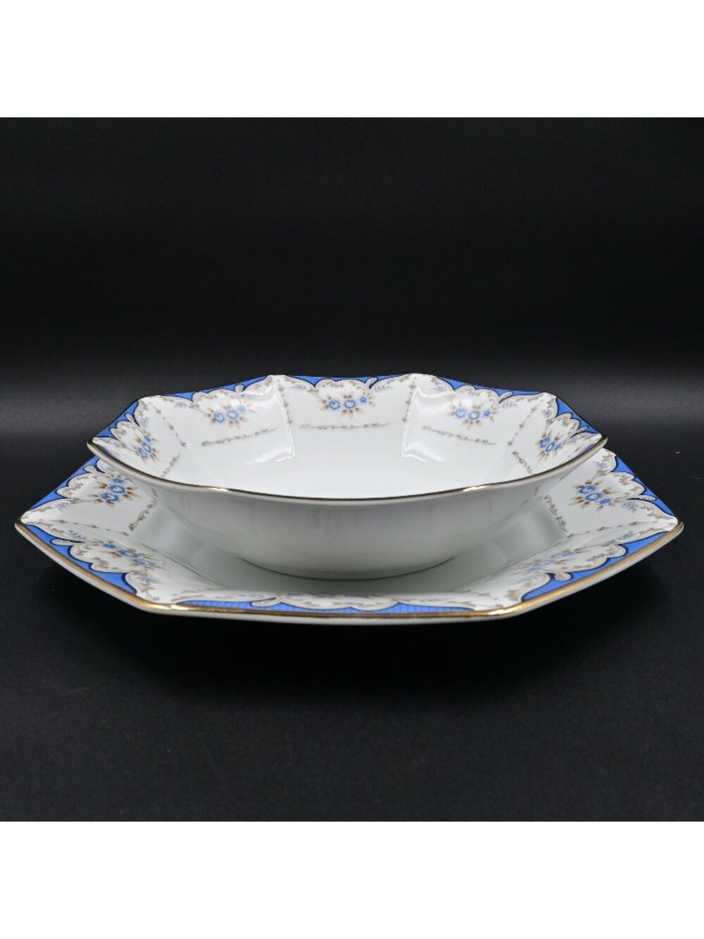 Seizan Mood Indigo 7936 Octagonal Serving Bowl & Plate Platter Set